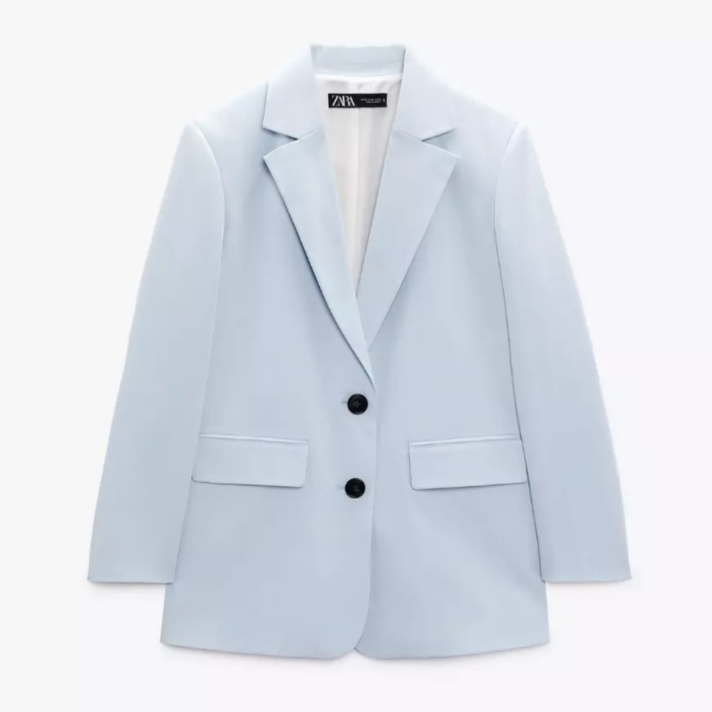ZARA Oversized Straight Cut Blazer Light Blue XS - Blogger Favorite